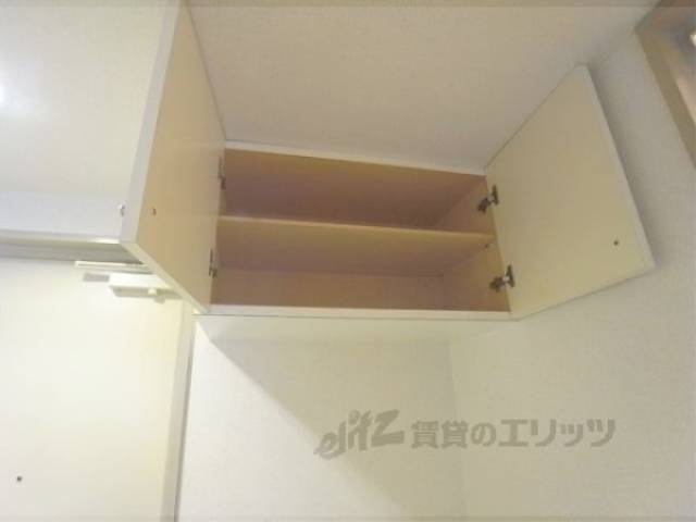 収納　洗濯機置場の上