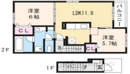 メディカル・中小路南２間取り図面