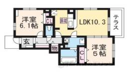 ウッディ　オアシス　２間取り図面