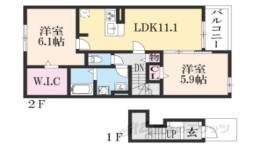 クレメント木津八ヶ坪Ａ間取り図面