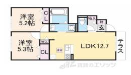 ヴィラ　ウェスト２間取り図面